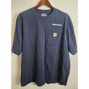 Carhartt Mens XL Navy Blue Short Sleeve T Shirt Marion County Road Dept